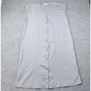 Eileen Fisher Shirt Dress Womens Large Blue Linen Button Up Coastal Minimal